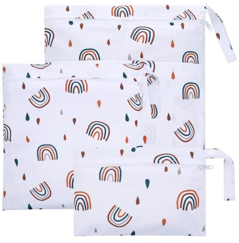 Huiguli 3 Piezas Bolsa de Pañales, Bolsa Impermeable para Bebés, Reutilizable Bolsa Pañales de Tela con Cremallera para Viaje Playa Piscina Toalla Acampar Fitness