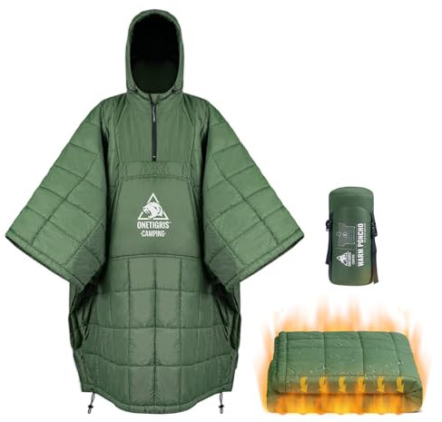OneTigris Camping Blanket Honcho Poncho with 3M Thinsulate Insulation,Wearable Sleeping Bag Poncho for Camping Large Ultralight Warm Wearable Blanket for Outdoor Camping,Hiking