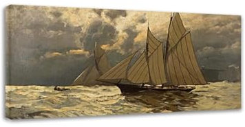 LXURY Saltzman.Meteor racing with a sailing cutter .Reproduction Of Famous Paintings.Canvas Wall Art. Posters And Prints.Picture For Home Decoration 70x133cm Innerframed