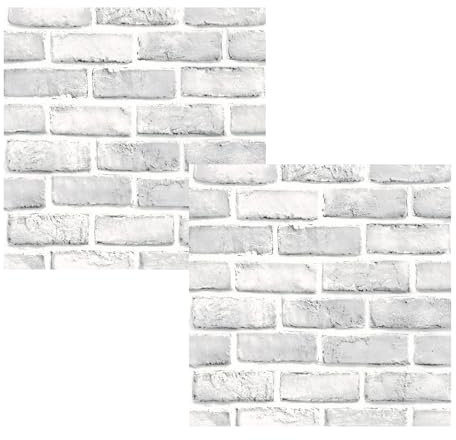 Lot de 2 papiers peints à décoller et à coller - Papier peint brique blanche 3D, autocollant amovible texturé imitation brique pour chambre à coucher, meubles, décoration de cheminée