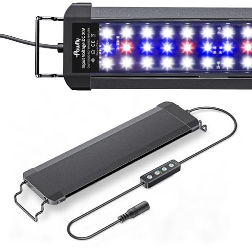 Pawfly Aquarium LED-Licht für 30 bis 45 cm Aquarien Ausziehbare Aquarienleuchte mit Vollspektrum-Leuchtstoffröhren mit Tag- und Nachtmodus Timer Auto On/Off Einstellbare Helligkeit