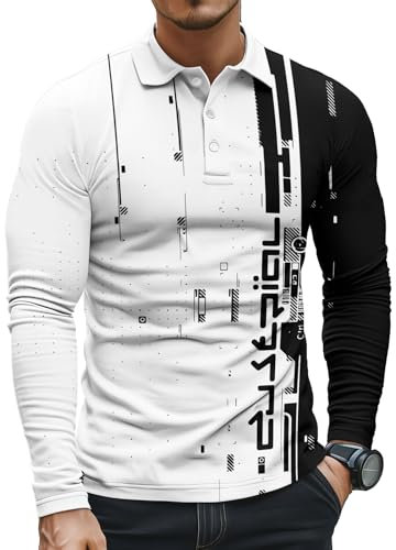 Men's Long Sleeve Polo Shirts Fashion Color Block Golf Polo Shirts Casual Button Shirt Tops (UK, Alpha, 4XL, Regular, Regular, #4)