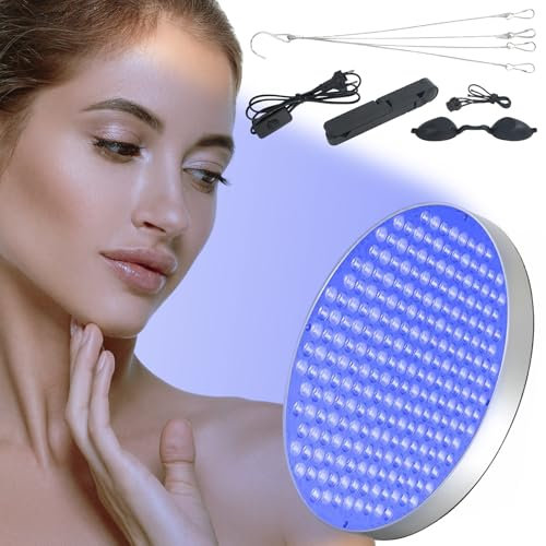 Bräunungslampe Solarium Für Zuhause, 250 LEDs 460NM Tragbare Bräunungslicht für Gesicht und Körper, Round Gesichtsbräuner Sonnenlampe Tageslicht mit Faltbares Ständer und Aufhängbare Haken (Silber)