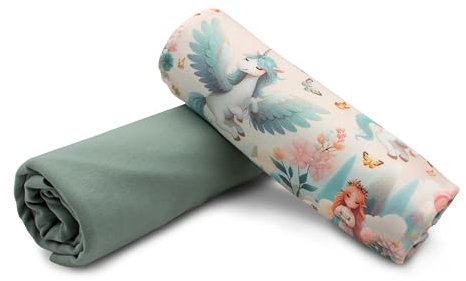 VmG-Store Jerseystoff Set farblich abgestimmt Design + Uni je 0,5mx1,5m 95% Baumwollstoff 5% Elasthan Tex Standard 100 (Einhorn Digital + Dunkel Mint Set29)