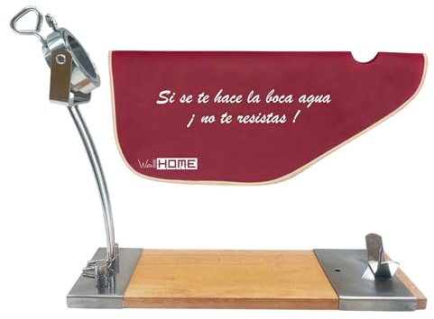 Well Home Jamonero IBERIA Luxe cabezal giratorio, en madera y acero inoxidable + Funda para Jamón 'Tiberic' Burdeos