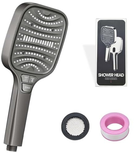 Pommeau de douche, avec 8 types de jets et fonction d'arrêt, grand pommeau de douche, à effet pluie, pommeau de douche, douchette à main, pommeau de douche économique, pommeau de douche à économie