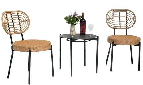 Enhance Outdoor Living with 3-Piece Wicker Bistro Set, Weather-Resistant Chairs and Table, Convenient for Gardens and Patios, Black and Natural