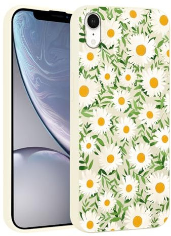 Phoona Beige Daisy Flowers Print Phone Case for iPhone XR 6.1,with Floral Aesthetics Pattern Design Soft Silicone Cases,Shockproof Bumper Protector Camera Girls Women Cover,for iPhone XR