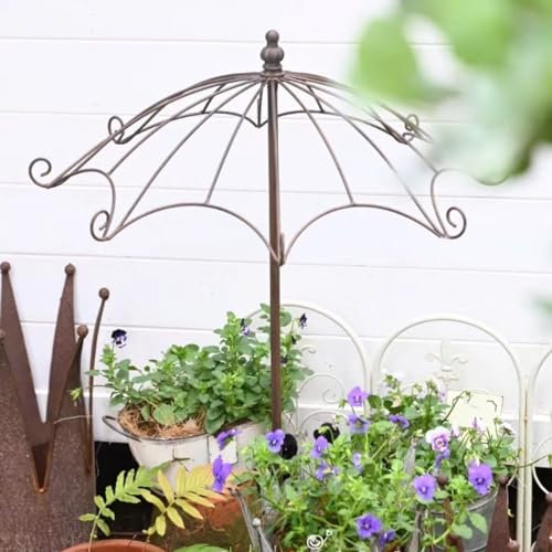 Antique Umbrella Garden Trellis - Heavy Duty Rustproof Iron Plant Support for Climbing Roses Vines & Vegetables - Vintage Craftsmanship for Potted Plants (Color: Antique Rust)