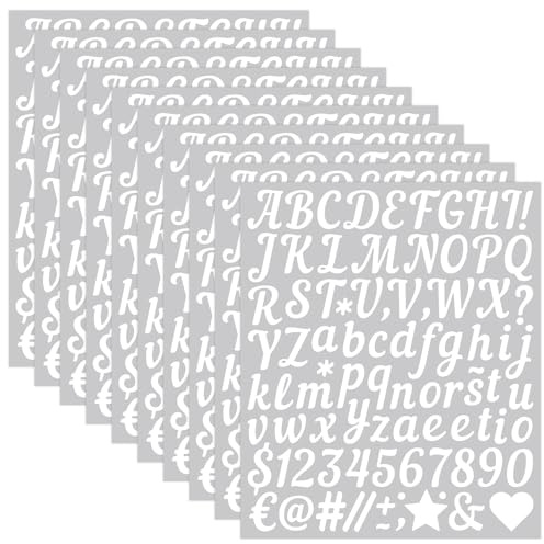WD&CD 1 Inch 10 Sheets Self Adhesive Vinyl Letter Number Symbol Stickers Alphabet for Kids Mailbox Suitcase Guitar Water Bottle Laptop Guitar Phone Case Scrapbook Scrapbooking, White Handwriting