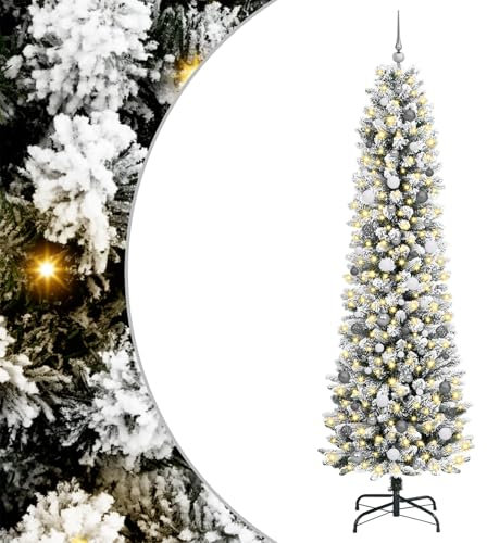 vidaXL Árbol de Navidad USB - Delgado, Moderno, con Copos. Ideal para Decorar tu Interior en Las Fiestas Navidad y Ahorra Espacio con Sus Luces LED.