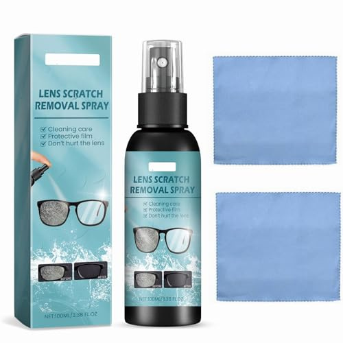 Brillenreinigungsspray Gegen Kratzer, Brille Kratzer Entferner für Brillen, Brillen Linse Kratzers Entferner, Linsen Kratzers Entfernung Spray, Brillenreiniger Spray 100ml Set mit Brillenputztuch