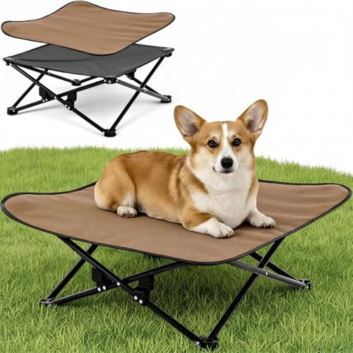 Leinuosen Elevated Dog Bed for Small Dogs, Raised Outdoor Indoor Portable Cooling Cot with Washable Breathable Mesh No-Slip Feet Matching Carry Bag for Camping, Backyard, Indoor Use