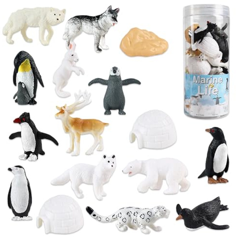 Set di Mini Figurine di Animali Marini - 16 Pezzi, Modelli in PVC di Animali Polari, Giocattolo Educativo per Bambini, Regalo Creativo per Bambini, Adatto a Casa e Scuola
