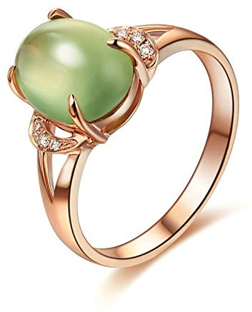Beydodo Prehnit Ringe Rotgold 585 Damen, Verlobungsring Blütenblatt mit Prehnit 2.5ct und Diamant 0.036ct Ewigkeitsring Hochzeit Ring Frauen Größe 54 (17.2)