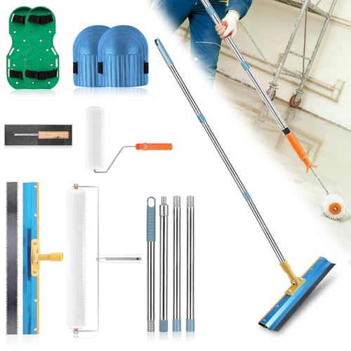Bodenbeschichtung Set, Epoxidharz Bodenbeschichtung Tool, Einstellbarer Gewindestange, Entlüftungsroller, Nagelschuhe, Stachelwalze, Rakel Ausgleichsmasse