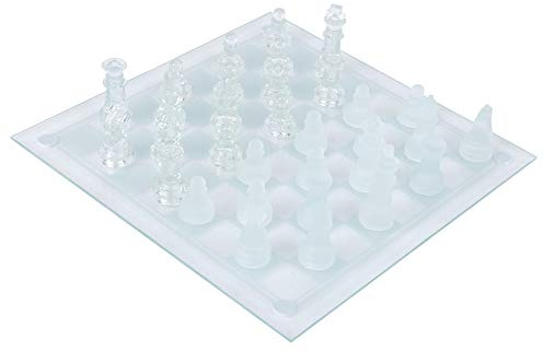 KIMISS 25 X 25 cm Großes Internationales Schachspiel aus Mattpoliertem Glaskristall mit 32 Exquisiten Schachfiguren – Stilvolles Schachbrett aus Glas für Reisen, Schule und Camping