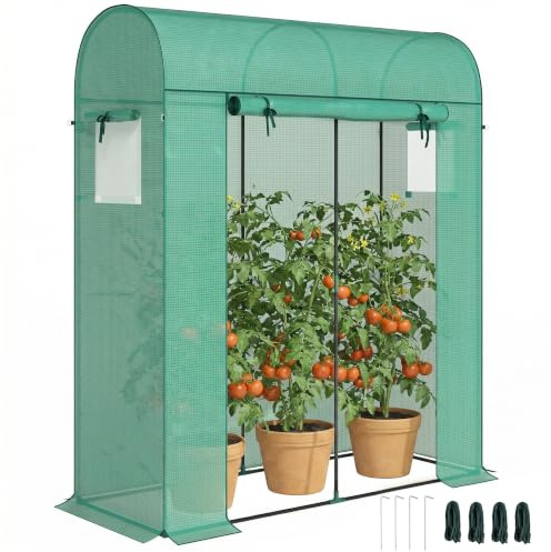 Outsunny Tomatengewächshaus mit Rolltor Bogendach 170 x 68 x 200 cm Grün | Foliengewächshaus, Netzfenster, Stabil Treibhaus mit PE-Folie, Erdhaken, Tomatenhaus für Garten, Balkon, Terrasse
