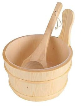 ZYWUOY Seau de sauna en bois avec cuillère en bois assortie pour hammam et pavillon de sudation - 24 x 27 cm - Construction en bois naturel - Design traditionnel - 2 pièces