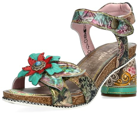 Laura Vita Damen Sandalette mit floral gemustertem Blockabsatz Framboiseo 33