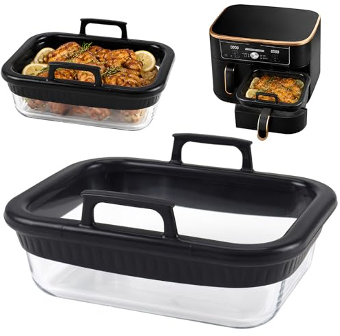 Recipiente Air Fryer,Recipientes Moldes Cristal Air Fryer Accesorios | Molde de Vidrio para Hornear para Airfryer AF400EU/ AF500EU,con Anillo de Silicona Desmontable y Asa,Apto para Lavavajillas