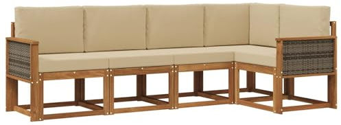 vidaXL Outdoor-Sofagarnitur mit Kissen 5 pcs Natur und Beige Polyester, Garten, modernes Outdoor-Sofa, wetterfestes Lounge-Möbel, perfekte Terrasse für gemütliches Sitzen