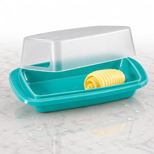 Beurrier en plastique avec couvercle pour 250 g de beurre - Passe au lave-vaisselle - Sans BPA - Pour réfrigérateur - Avec bandes transparentes - Couvercle transparent antidérapant - 2 pièces