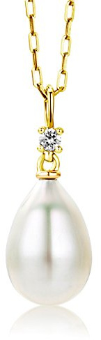 Miore Kette - Halskette Damen Kette Gelbgold 18 Karat / 750 Gold Süßwasserperle mit Diamant Brilliant 45 cm