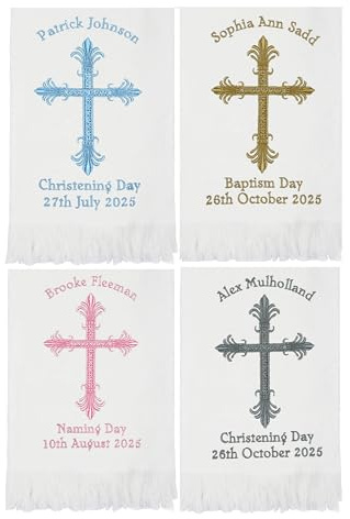 Oh Sew Simple Personalised Christening/Baptism/Naming Day Baby Shawl - Choice of 4 Thread Colours