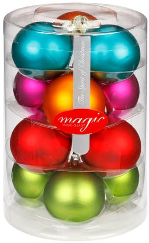 12 Christbaumkugeln Mille Fiori Inge Glas - 6 cm / 60 mm - Baumschmuck rot grün lila orange türkis