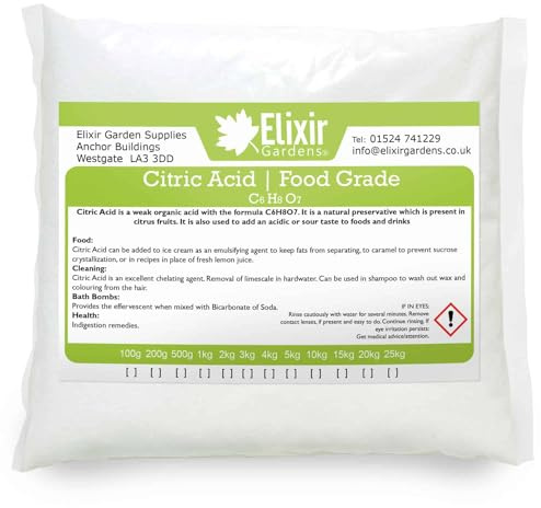 Elixir Gardens Pure Citric Acid | 10kg | Anhydrous Fine | For Use With Bath Bombs, Cleaning, descaling, preservative, Cooking, Nutrient, Elderflower, Food Grade | available quantities 250g - 25kg
