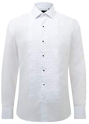 Dobell Mens White Dress Shirt Regular Fit 100% Cotton Standard Collar Pleated Stud Button Front Double Cuff-16.5