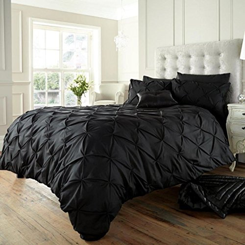 GC GAVENO CAVAILIA Pleated Duvet Cover Sets, Pintuck Bedding Sets King Size, 3 Piece Quilt Comforter Covers Black