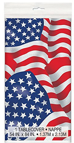 Unique 43743 party tableware Kunststoff-Tischdecke - 2,13 m x 1,37m - US-amerikanisches Flaggendesign, Plastic, Mehrfarbig