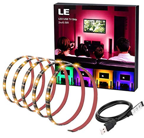 LE RGB Streifen Selbstklebend, TV Hintergrundbeleuchtung USB LED Strip mit 60 Stück 5050 LEDs, IP65 Wasserdicht, 2m LED Band für 40-60 Zoll TV für Raumausstattung Dekoration LED Fernseher Beleuchtung