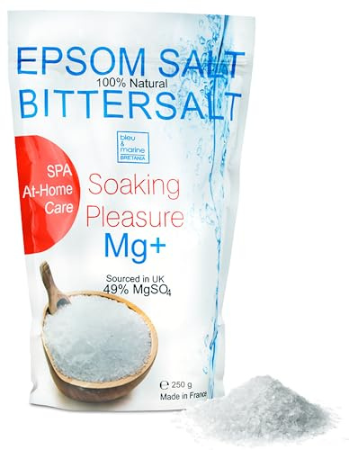 bleu & marine Bretania - 100% Natürlich Epsom Bittersalz | Entlastet müde Beine | Verbessert Blutzirkulation | Entgiftet Haut | Hautpeeling & Feuchtigkeitsspendend | Ideal für Sportler, 250g