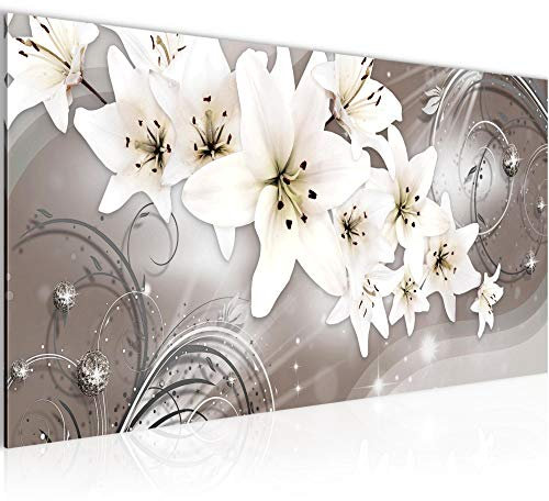 Runa Art Wandbild Blumen Lilien 1 Teilig 100 x 40 cm Modern Bild auf Vlies Leinwand Abstrakt Wohnzimmer Beige Braun 006212c