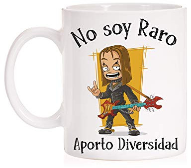 FUNNY CUP Taza No Soy Raro Aporto Diversidad. Taza para Heavy Metal, Rockeros, Rock. (Modelo 2)