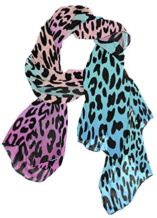 Mnsruu Langer Schal aus Chiffon, Leopardenmuster, Pink / Blau