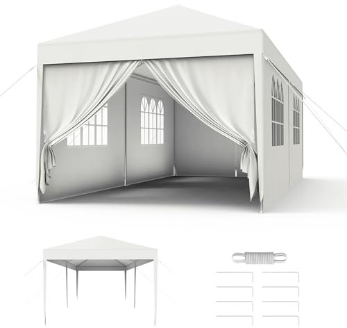 Froadp 3x6m Garten Pavillons mit 6 Seitenwände Wasserdicht Partyzelt Stahlkonstruktion Festzelt Gartenpavillon Markisen Sonnenschutz Bierzelt für Garten Hochzeit Markt (Weiß)