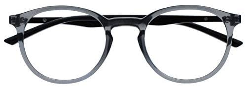 OPULIZE Met-Brille Blaulichtfilter Schlank Runder Rahmen Federscharniere Verbessert Schlaf Computerbrille Gaming Entspiegelt Transparent Grau Herren Damen B60-7 -0.00