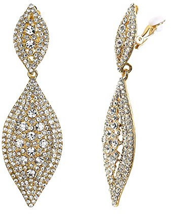 EVER FAITH Damen Ohrclips Hänger Kristall Hochzeit Braut Party Vintage Charm 2 Blatt Ohrringe Clip Klar Gold-Ton