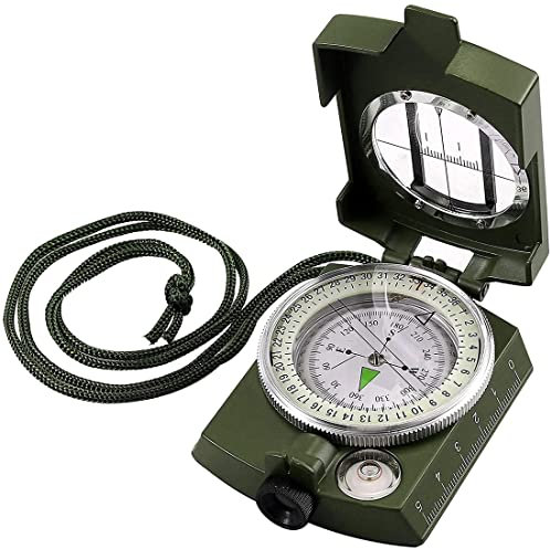 Shiwaki Compass Wasserdichter Navigationskompass Metallvisierkompass mit Fluoreszierendem Design,für Camping Wandern und andere Outdoor-Aktivitäten- Grün