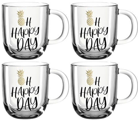 LEONARDO HOME Tasse EMOZIONE 4er-Set 400 ml-OH HAPPY DAY, 046412, Glas, Transparent