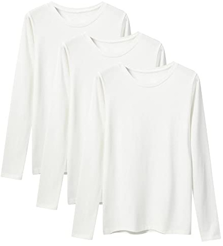 LiKing 3er Pack Langarmshirt Damen Baumwolle Basic Longsleeve Obertei Tops | Stretch Langarm-Shirt,Baumwolle Casual Rundhals Tee Shirt,Weich Oberteil Tops für Alltag,Schwarz Weiß Grau Mehrfarbig
