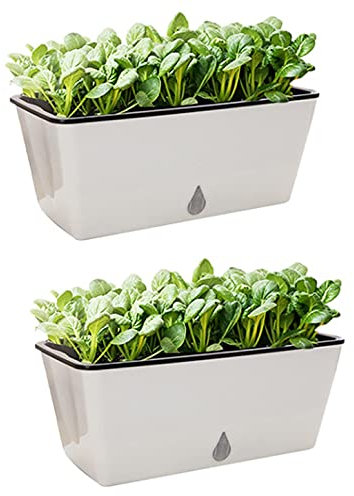 NICETOW 2 Pcs Vasos de Plástico Auto-Regados para Plantas, Caixa para plantador de ervas com Janela retangular de 12,6/17,7 polegadas com Janela de nível de água Visual (sem Plantas)