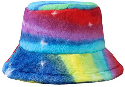 PURFANREE Damen Soft Faux Fur Bucket Hat Fluffy Winter Warmer Fisherman Cap, Galaxy, Einheitsgröße