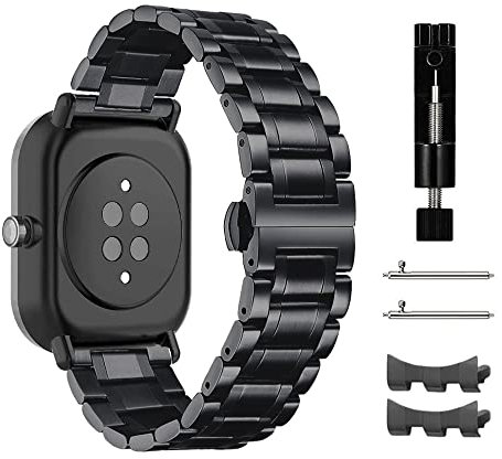 Niboow 20mm Correa para Amazfit Bip 3 Pro/Bip 3/Bip U Pro/GTS 3/GTS 2 Mini, Acero Correas para Samsung Galaxy Watch 5/Watch 5 Pro 45mm/Watch 4/4 Classic/Huawei Watch GT 3 Pro 43mm/GT 3 42mm-Negro