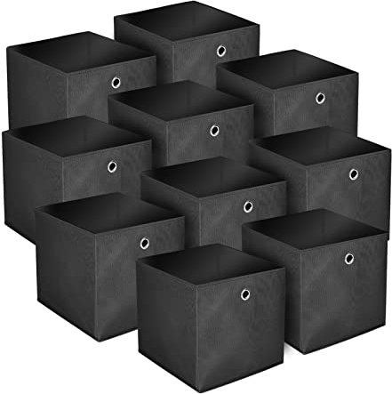 BALLSHOP 10 Stück Aufbewahrungsbox Faltbox 32 x 32 x 32 cm Faltbare Spielzeug Organizer Stoffboxen Würfel Stoff Faltkiste mit Fingerloch für Regale oder Raumteiler Schwarz