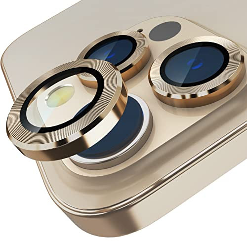 imluckies Compatible with iPhone 14 Pro/iPhone 14 Pro Max Camera Lens Protector, Aluminum Alloy Edge Anti-Scratch & HD Tempered Glass, Metal Individual Lens Screen Protection Cover 2022, Gold